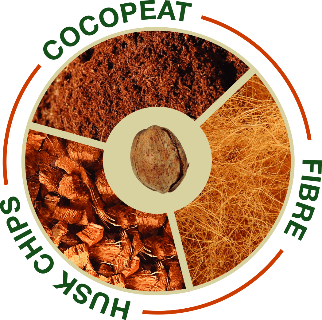 sample of cocopeat husk chips and coco fiber