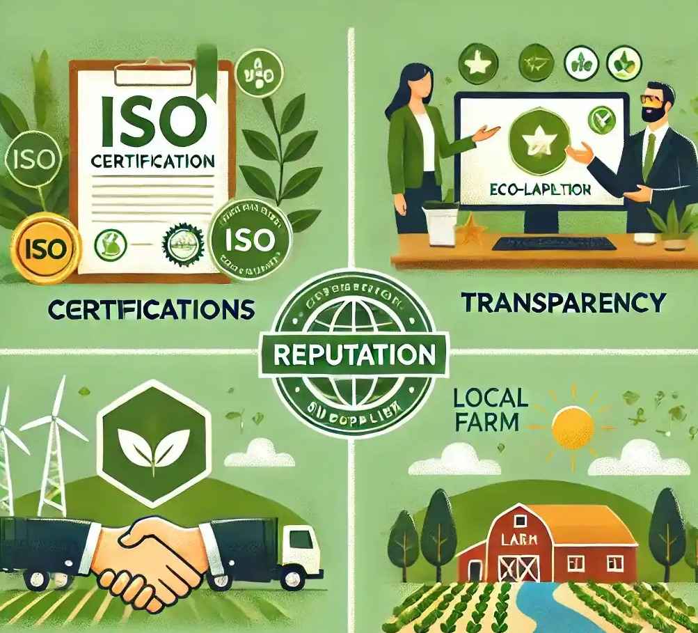 image showcasing the importance of certifications, transpaancy and local resources for an eco-friendly coco peat supplier