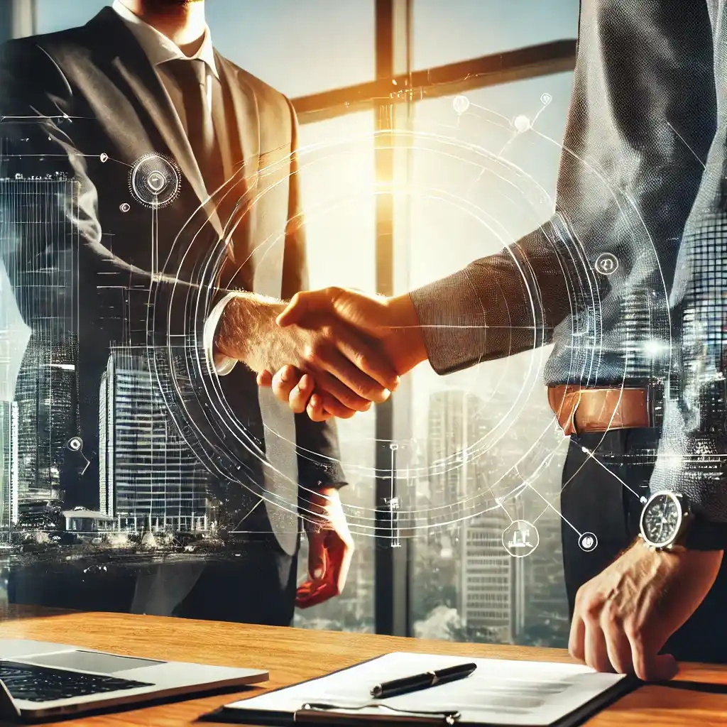 image of two businessmen shaking hands after successfully closing the online cocopeat  deal