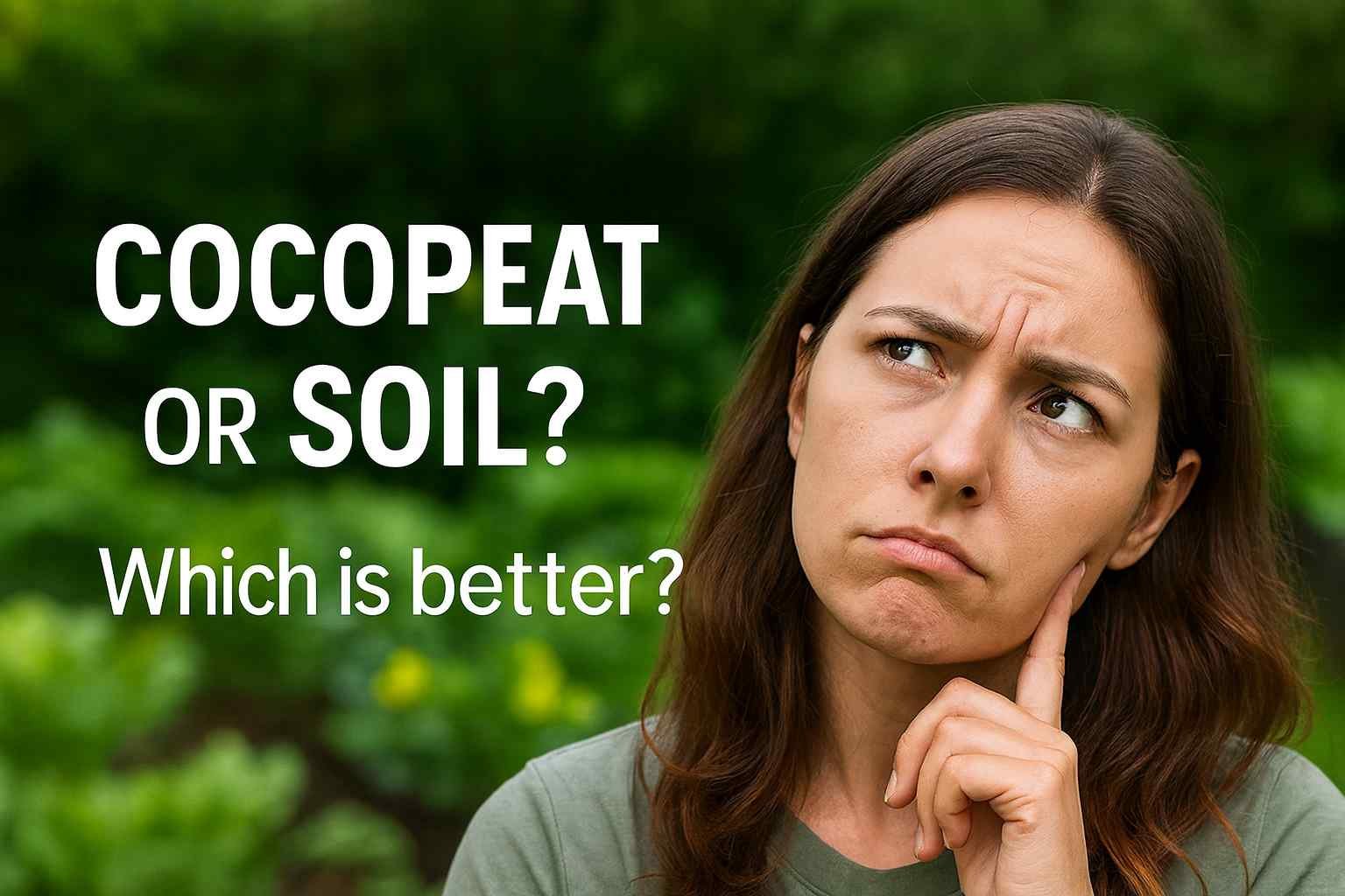 Can I grow vegetables in cocopeat instead of soil? Which is better? A girl sits in the garden, thoughtfully considering this choice