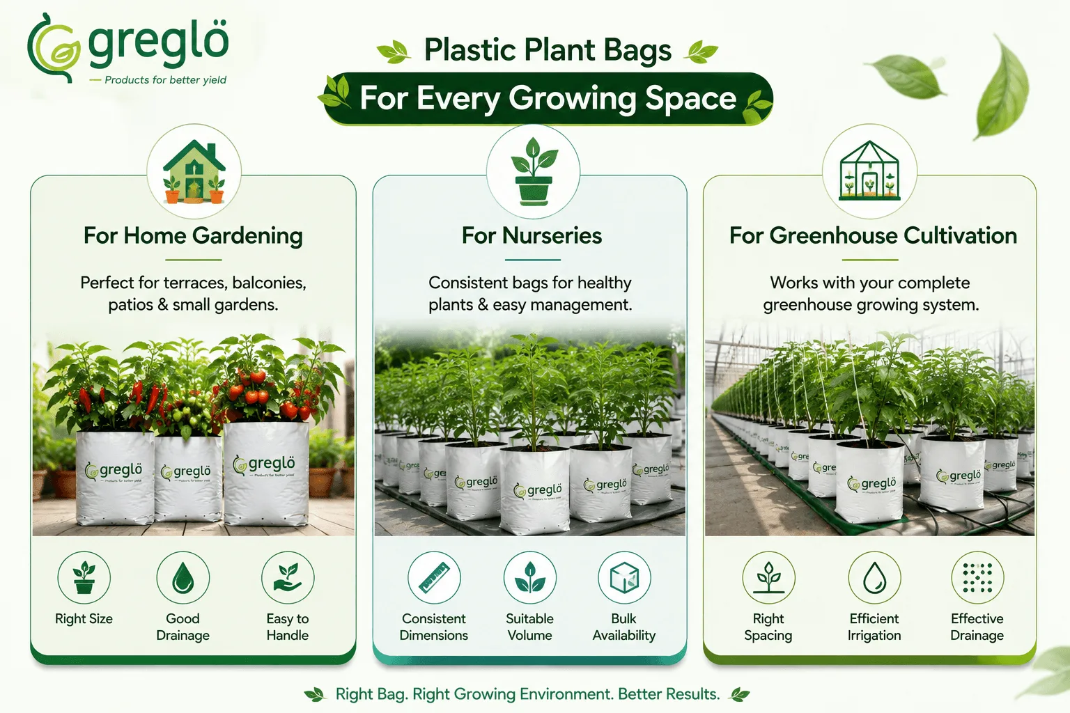 Plastic plant bags for home gardening, nurseries and greenhouse cultivation