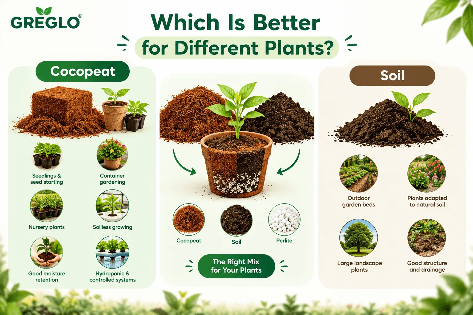 Cocopeat vs soil for different plants