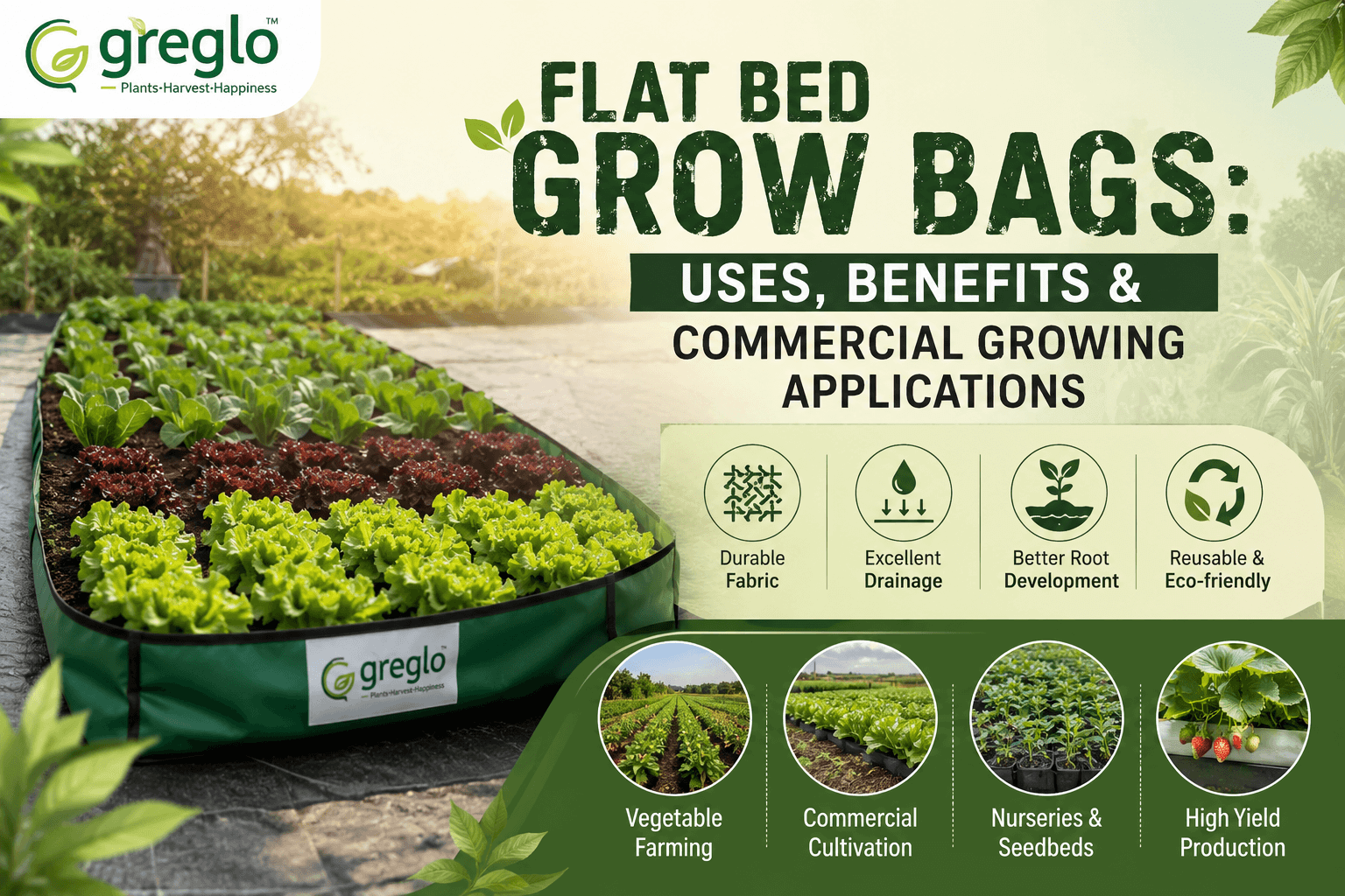 Flat bed grow bags for commercial farming