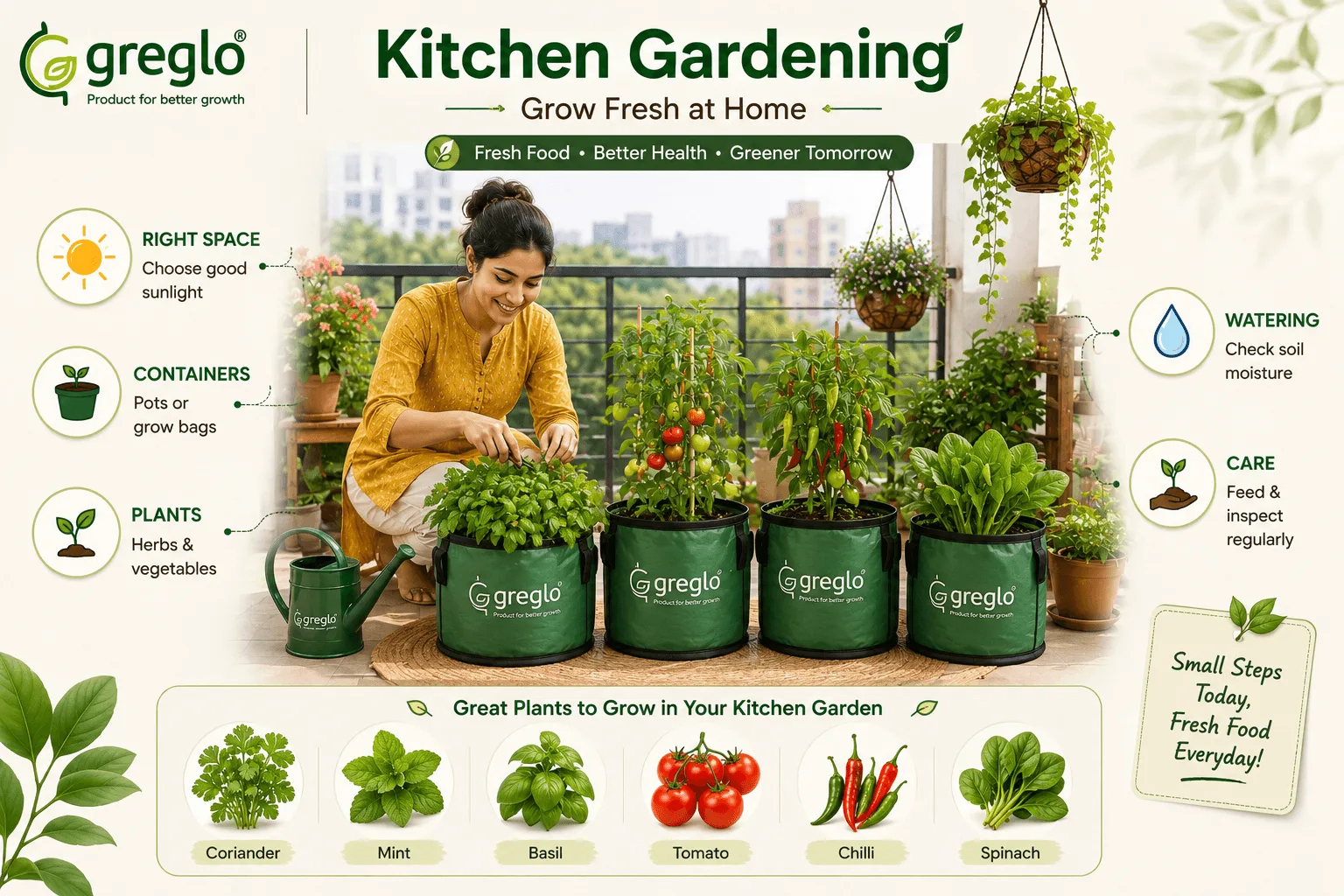 Woman growing vegetables in Greglo grow bags
