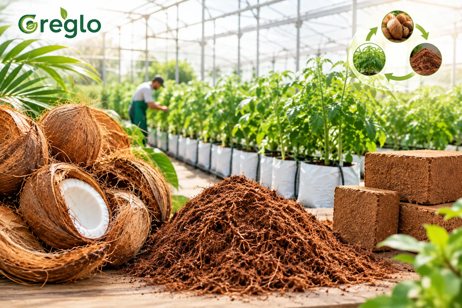 Cocopeat for Healthy Plant Growth Cocopeat blocks, coconut husks, and loose cocopeat for healthy plant growth