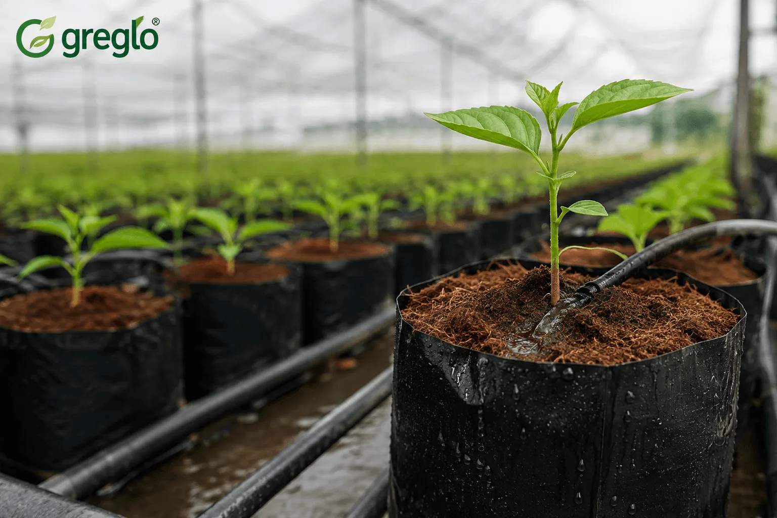 Growing Vegetables from Seeds at Home in India Young vegetable seedling growing in cocopeat inside a grow bag at Greglo
