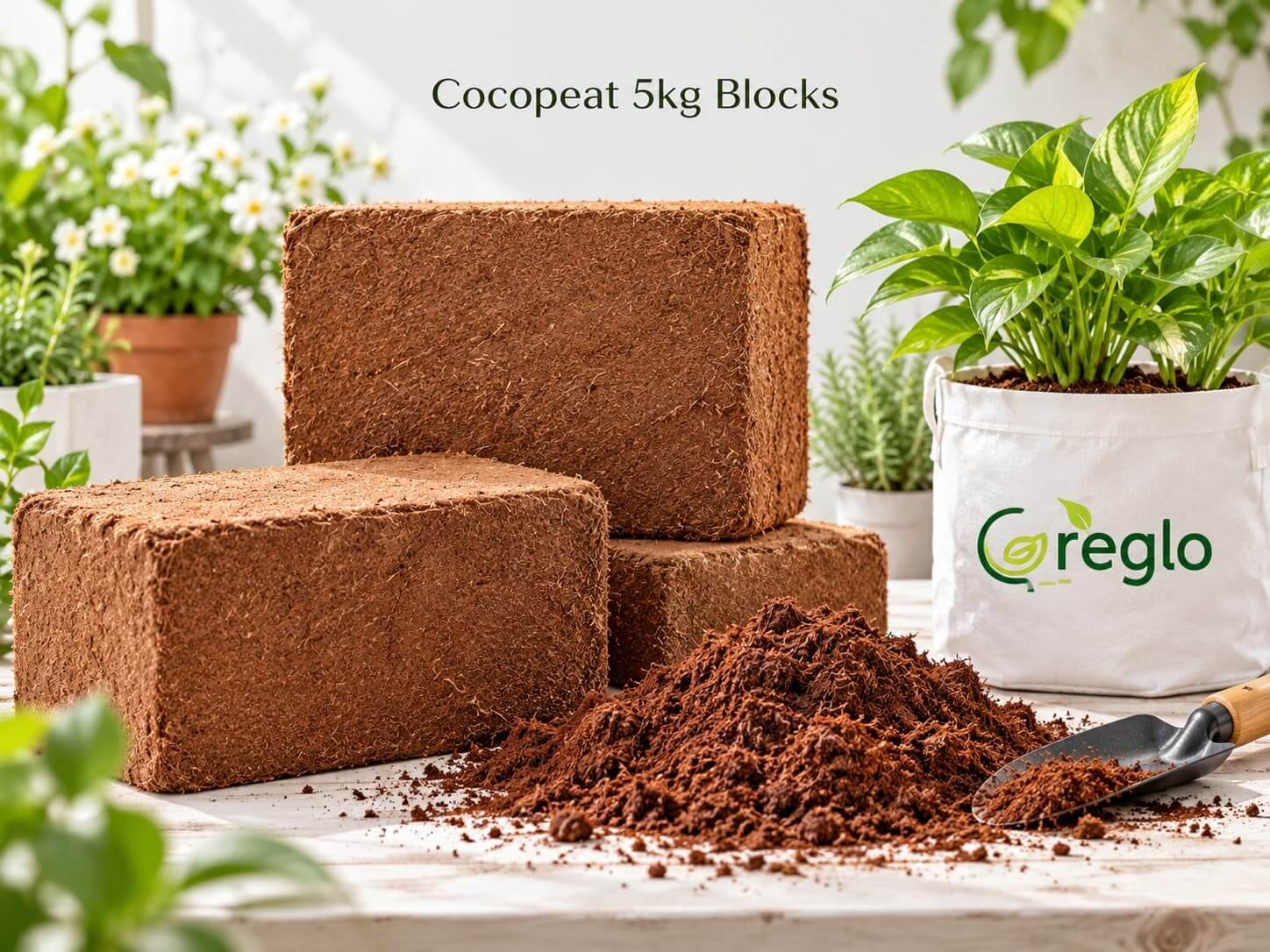 cocopeat 5kg Blocks Cocopeat 5kg blocks with loose cocopeat and Greglo grow bag