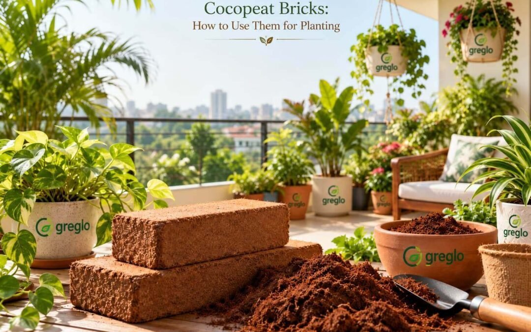 Cocopeat bricks and loose cocopeat for planting in a balcony garden