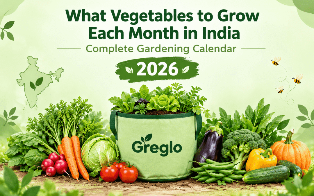 What Vegetables to Grow Each Month in India with a Greglo grow bag and fresh vegetables