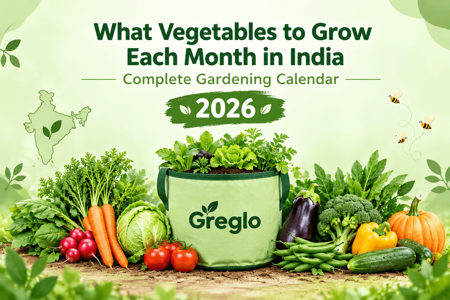 What Vegetables to Grow Each Month in India with a Greglo grow bag and fresh vegetables