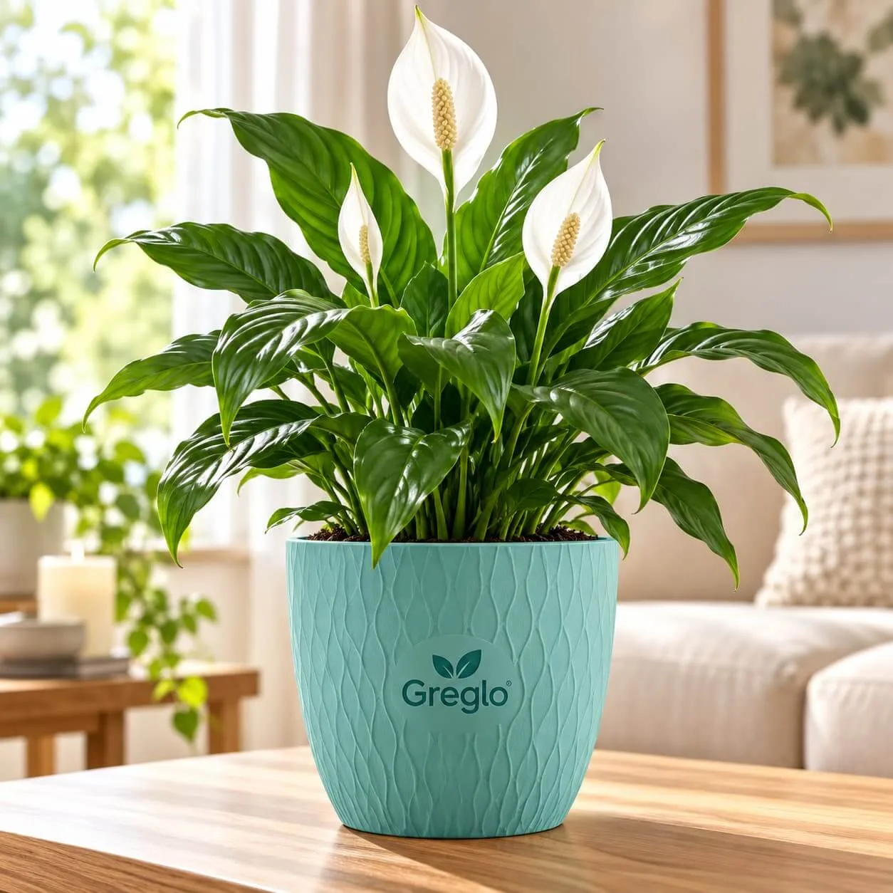 Peace Lily in Pot Peace lily in a Greglo pot inside a bright home.