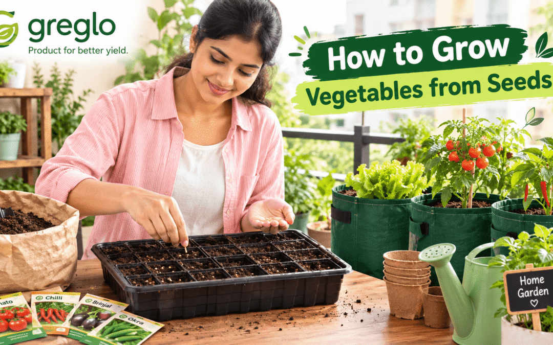 How to grow vegetables from seeds at home in India using a seedling tray and grow bags with Greglo